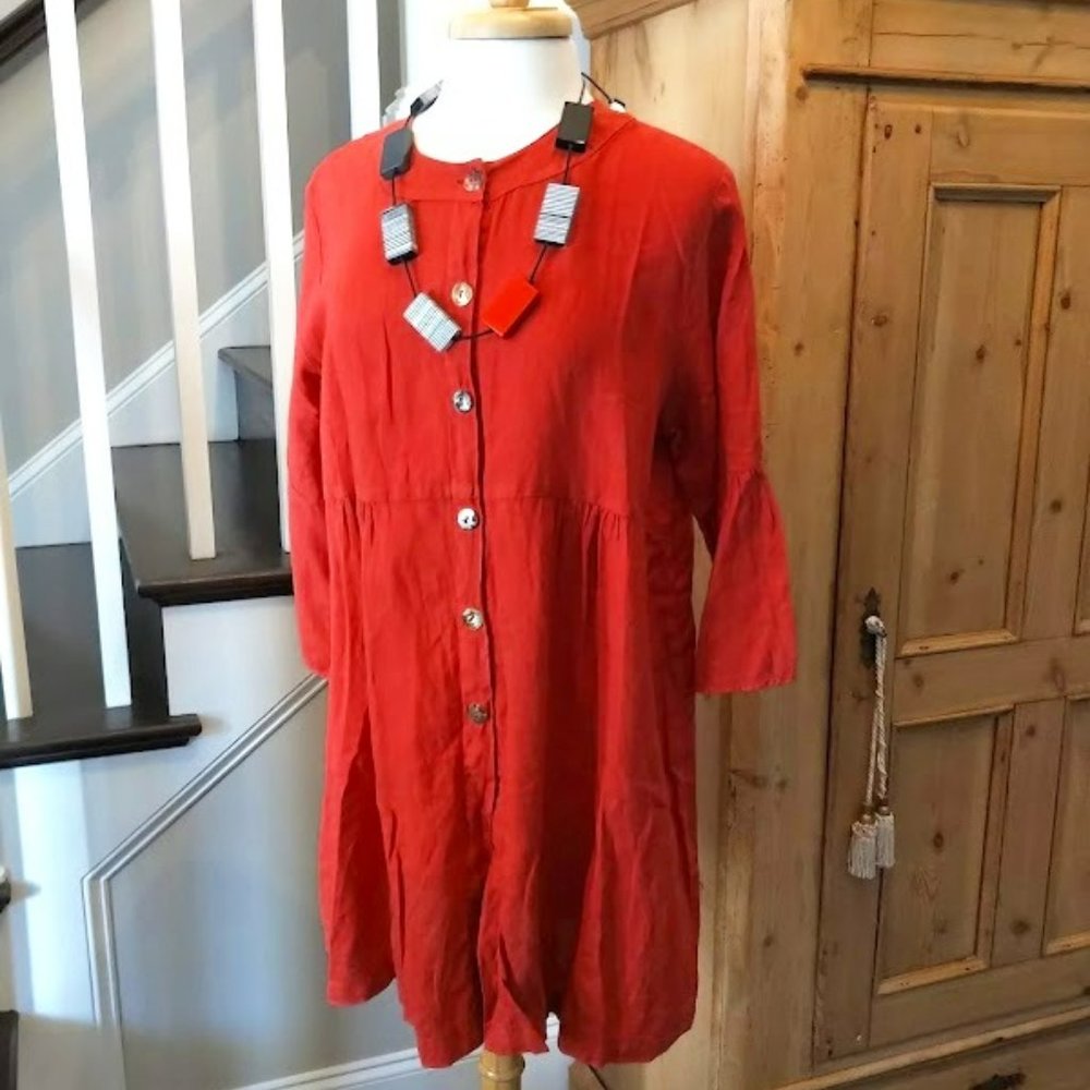 Match Point red linen tunic top M